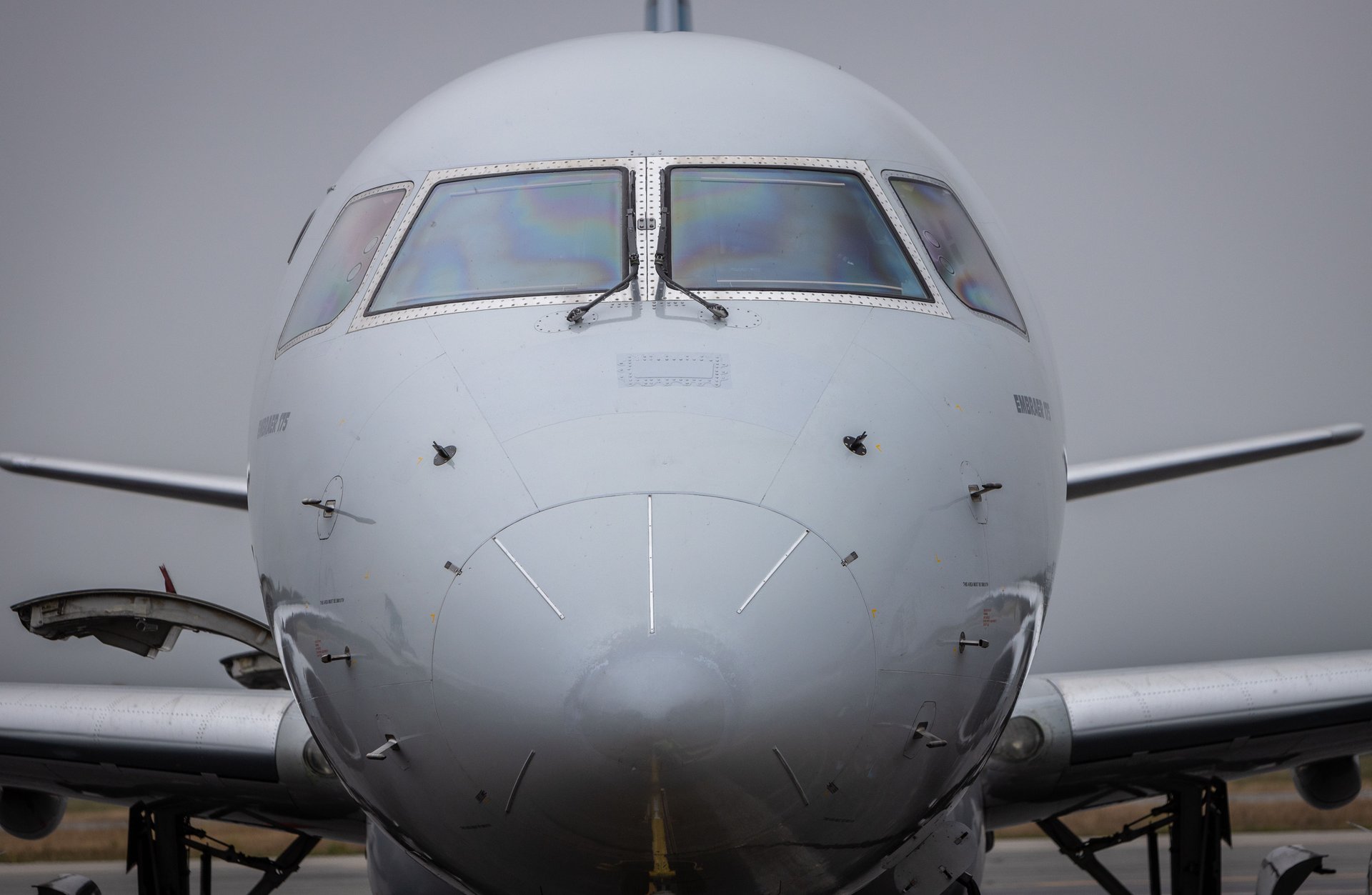 Aircraft nose and cockpit, front view